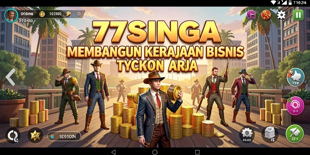 Tampilan utama gameplay 77SINGA dengan elemen manajemen bisnis yang menarik.