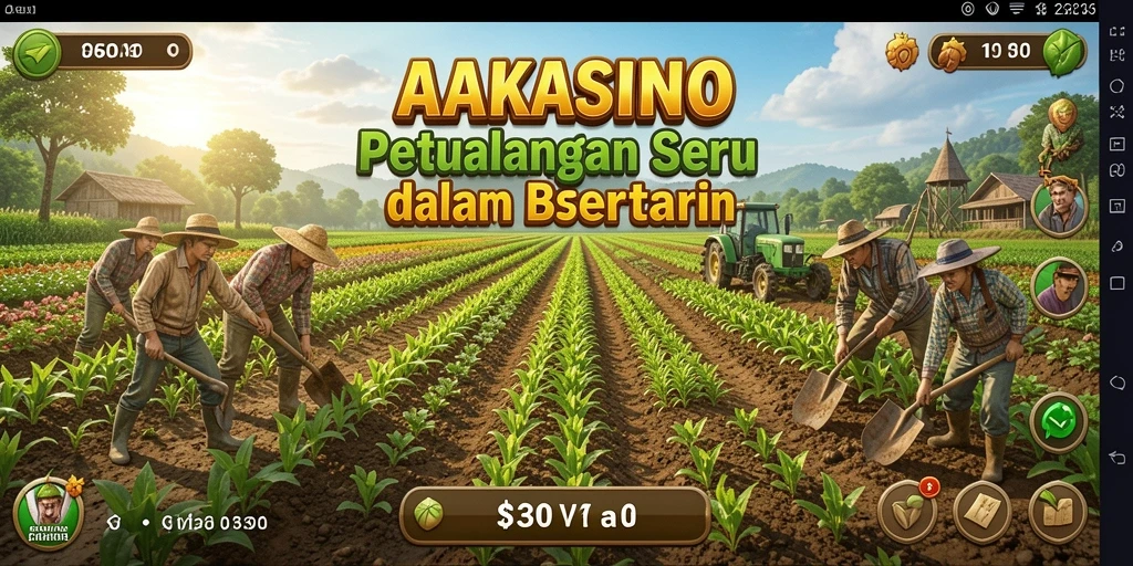 Gameplay seru di AAKASINO menunjukkan ladang hijau yang subur dan hewan ternak yang bahagia.