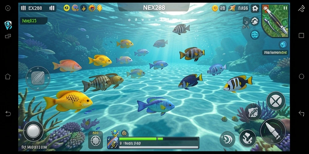 Tampilan gameplay seru dari NEX288 dengan aksi menembak ikan.